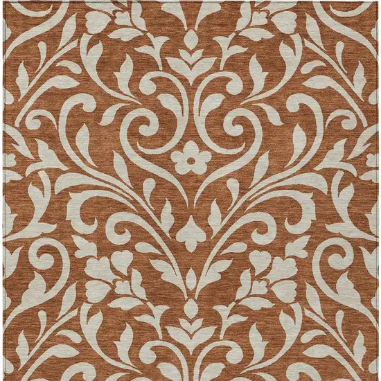 Brown And Beige Floral Washable Indoor Outdoor Area Rug Photo 6