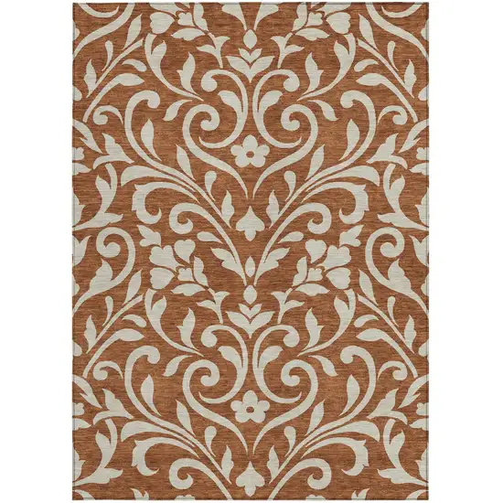Brown And Beige Floral Washable Indoor Outdoor Area Rug Photo 7