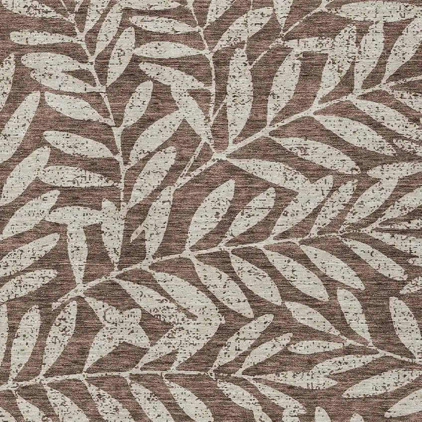 Brown And Beige Floral Washable Indoor Outdoor Area Rug Photo 6
