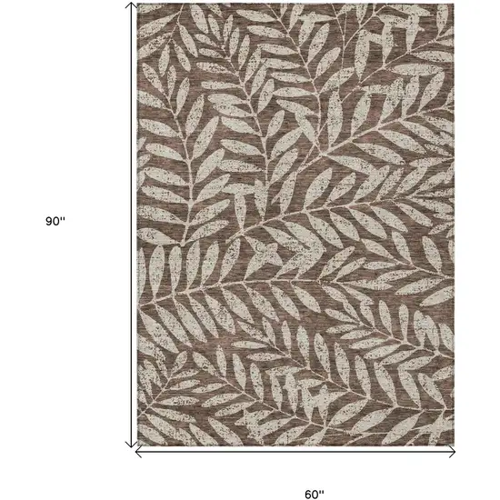 Brown And Beige Floral Washable Indoor Outdoor Area Rug Photo 7