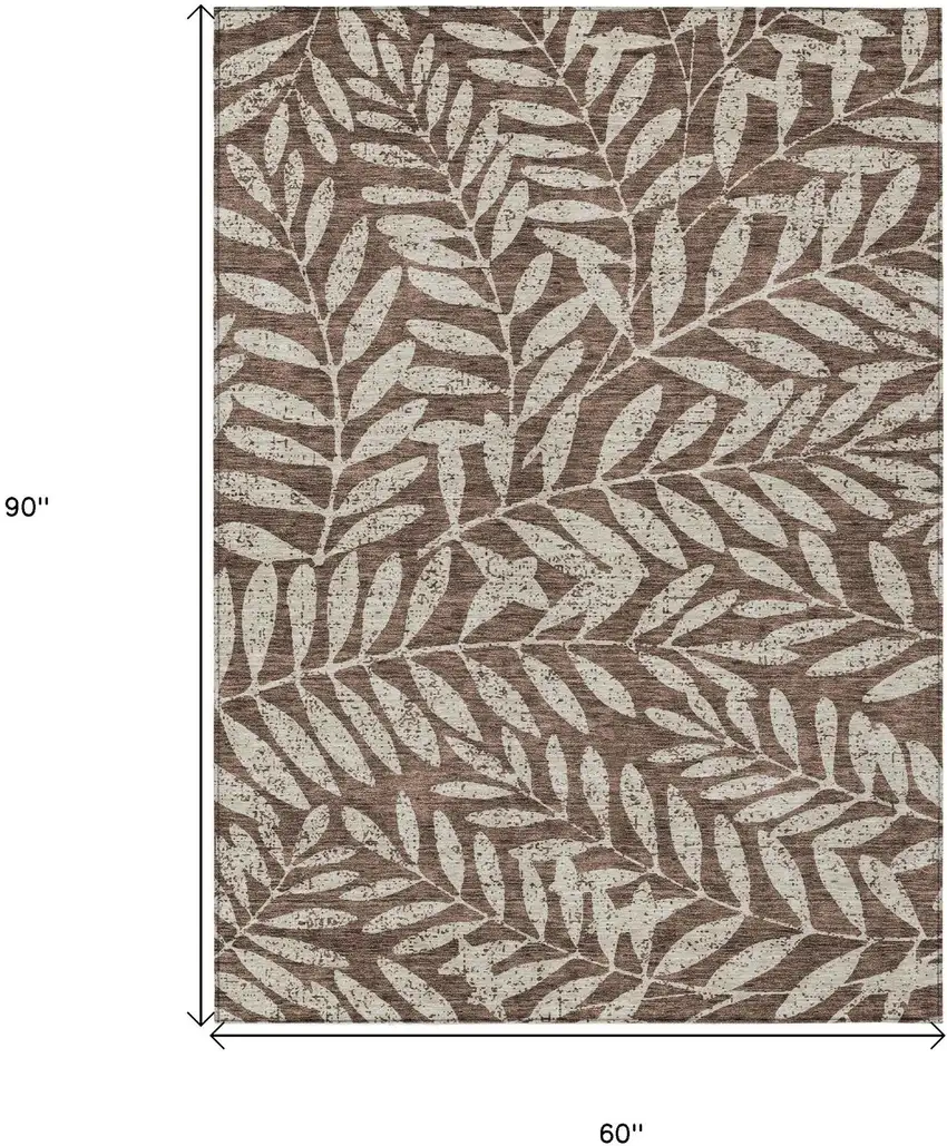 Brown And Beige Floral Washable Indoor Outdoor Area Rug Photo 7