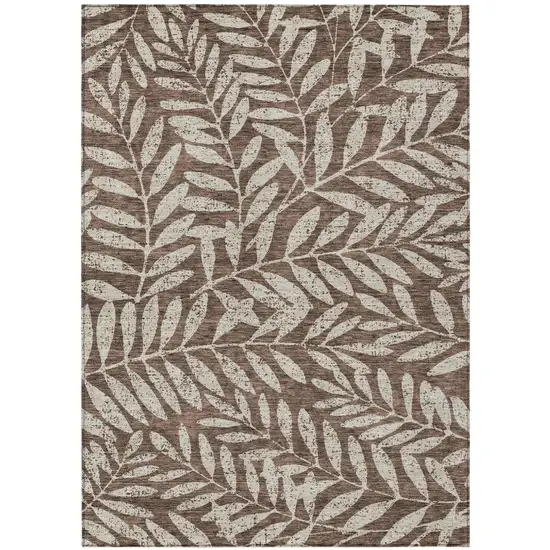 Brown And Beige Floral Washable Indoor Outdoor Area Rug Photo 2