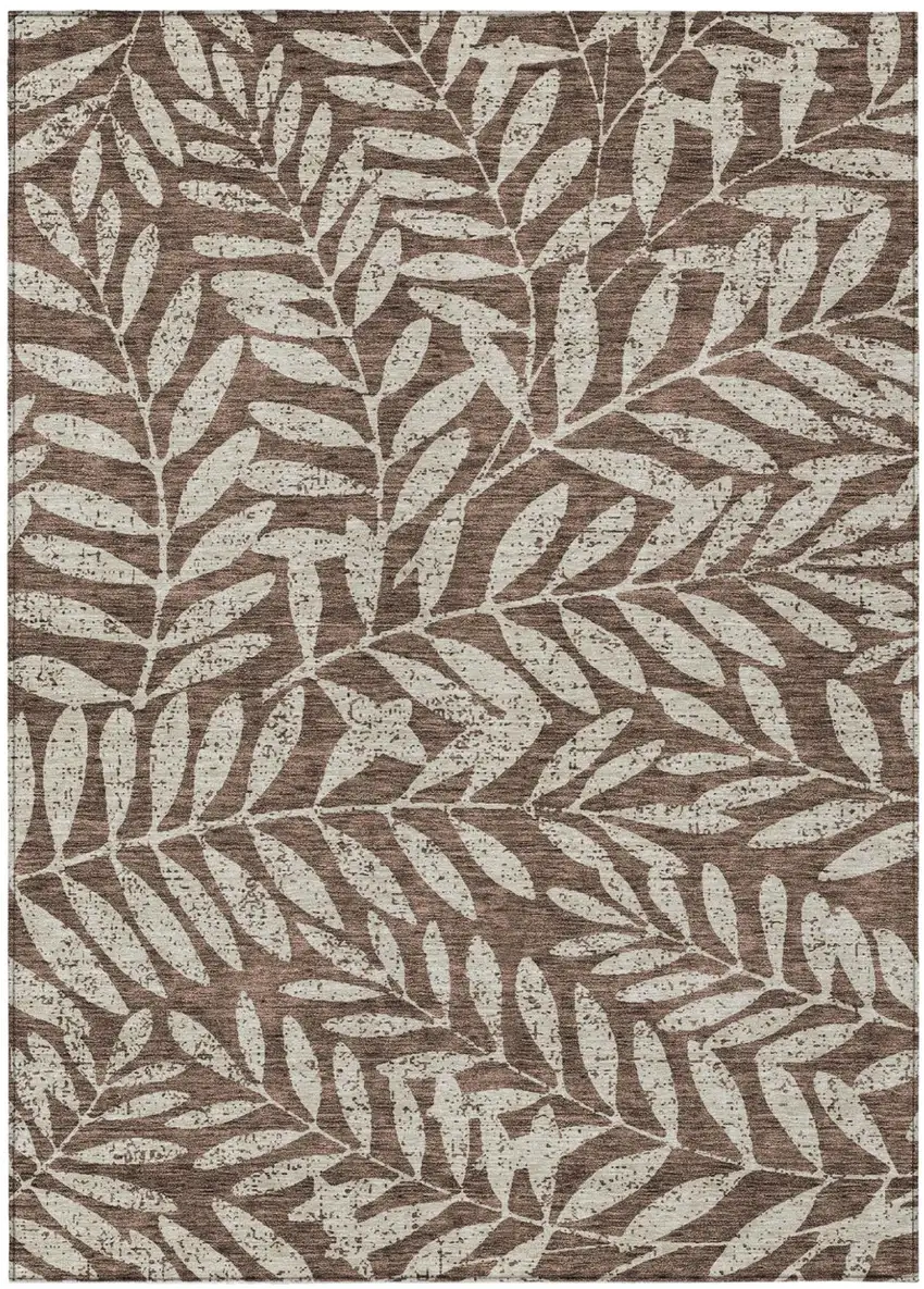 Brown And Beige Floral Washable Indoor Outdoor Area Rug Photo 2