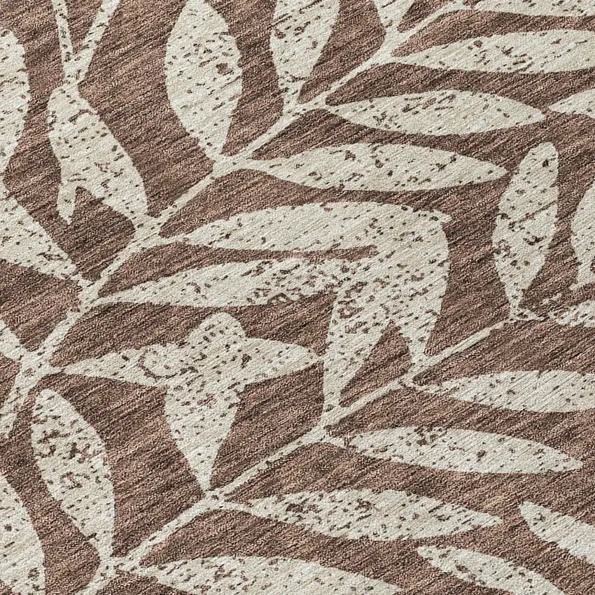 Brown And Beige Floral Washable Indoor Outdoor Area Rug Photo 8