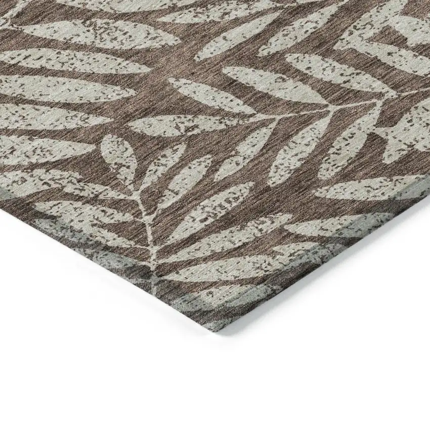 Brown And Beige Floral Washable Indoor Outdoor Area Rug Photo 4