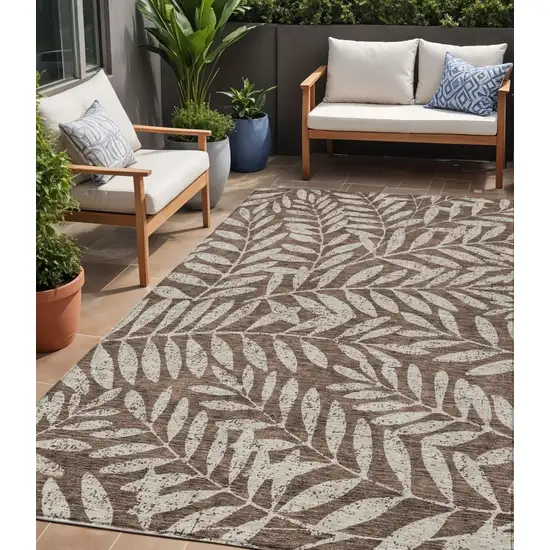 Brown And Beige Floral Washable Indoor Outdoor Area Rug Photo 1