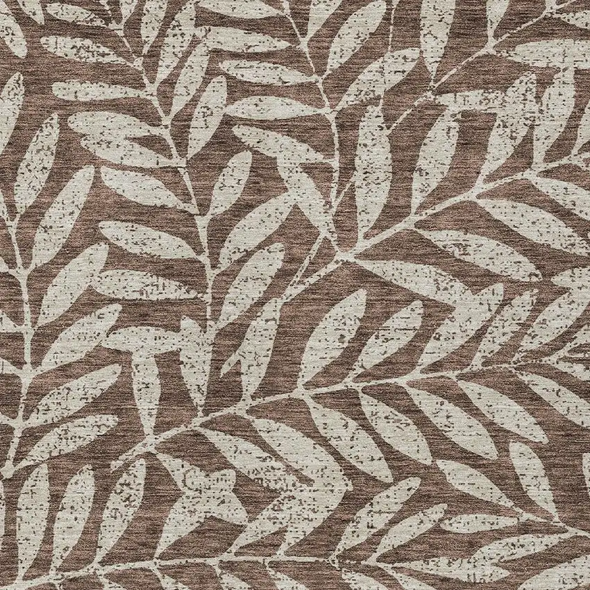 Brown And Beige Floral Washable Indoor Outdoor Area Rug Photo 5