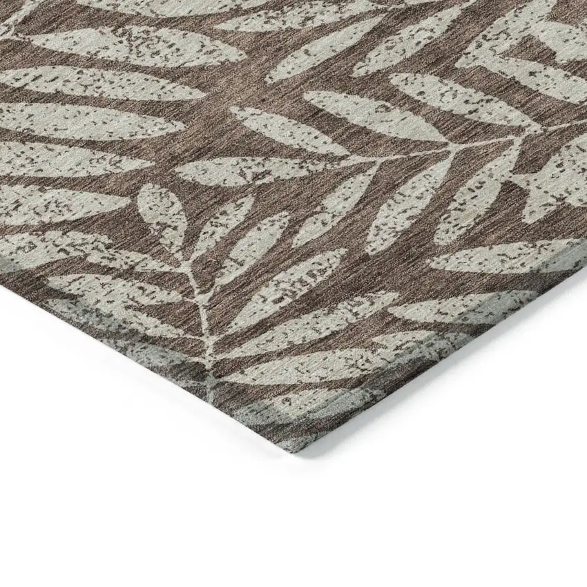 Brown And Beige Floral Washable Indoor Outdoor Area Rug Photo 5