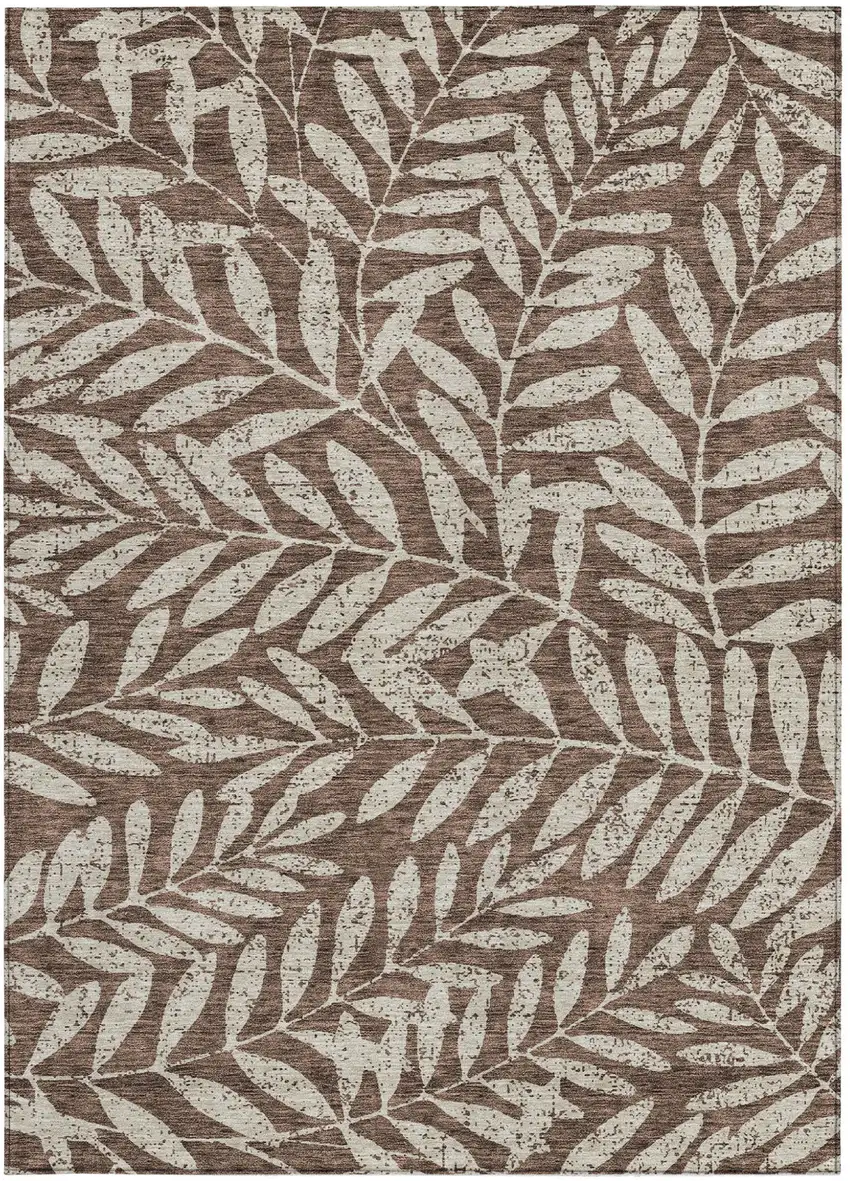 Brown And Beige Floral Washable Indoor Outdoor Area Rug Photo 7
