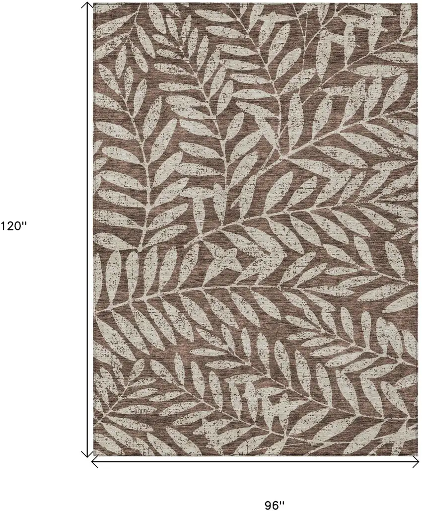 Brown And Beige Floral Washable Indoor Outdoor Area Rug Photo 3