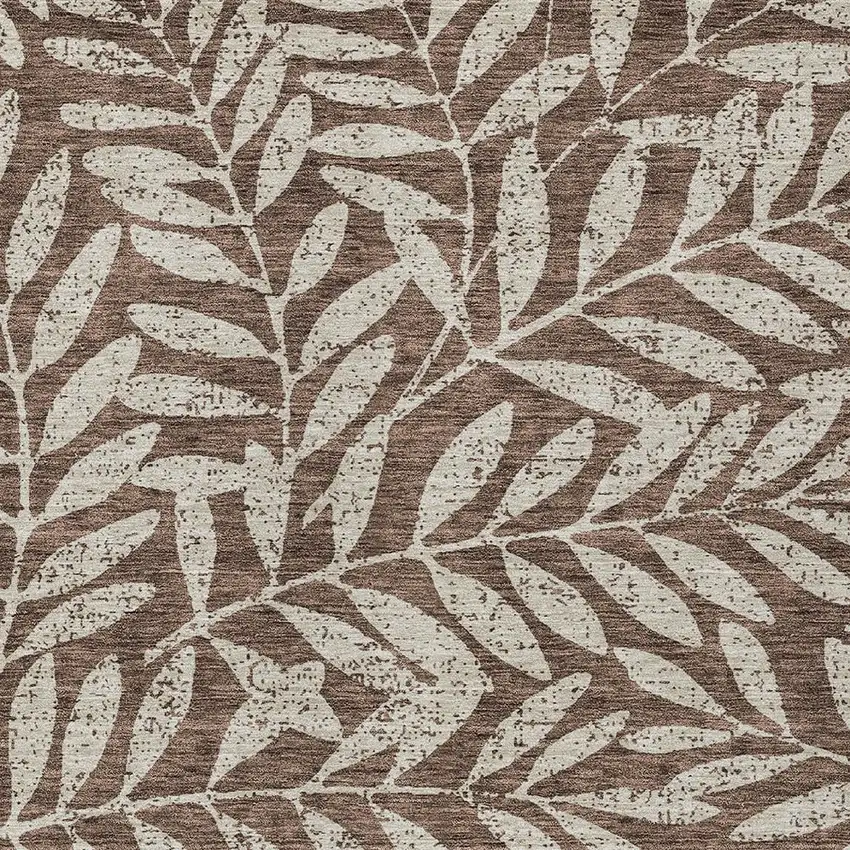 Brown And Beige Floral Washable Indoor Outdoor Area Rug Photo 6