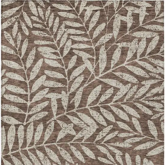 Brown And Beige Floral Washable Indoor Outdoor Area Rug Photo 6
