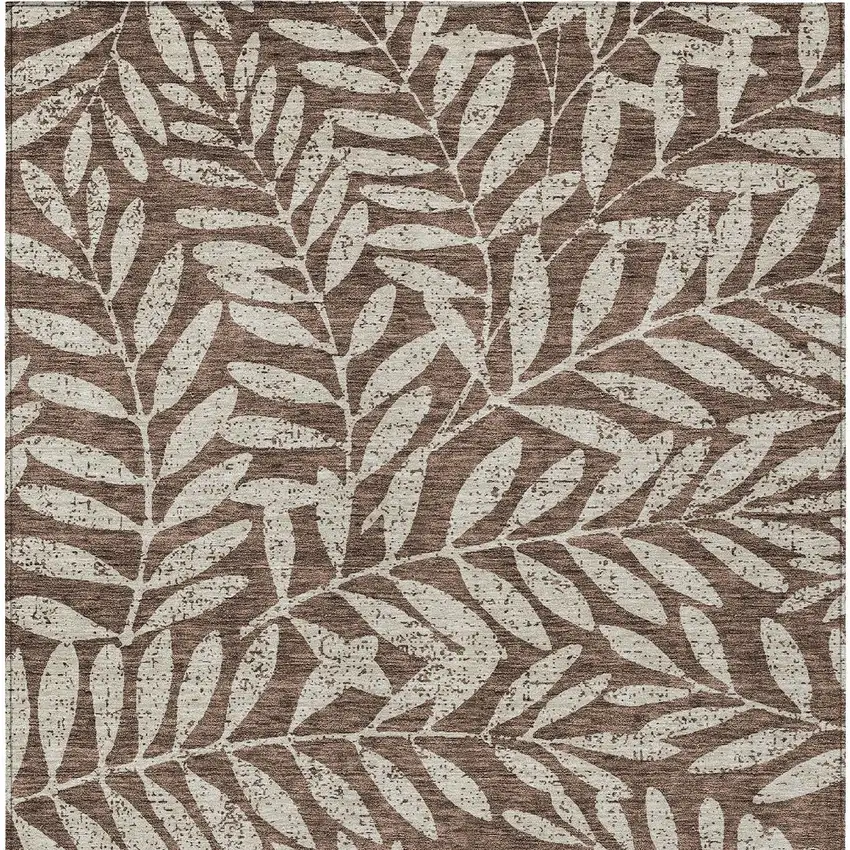Brown And Beige Floral Washable Indoor Outdoor Area Rug Photo 6