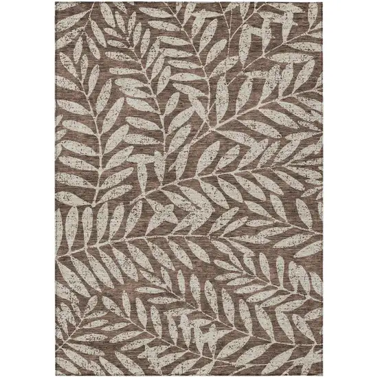 Brown And Beige Floral Washable Indoor Outdoor Area Rug Photo 2
