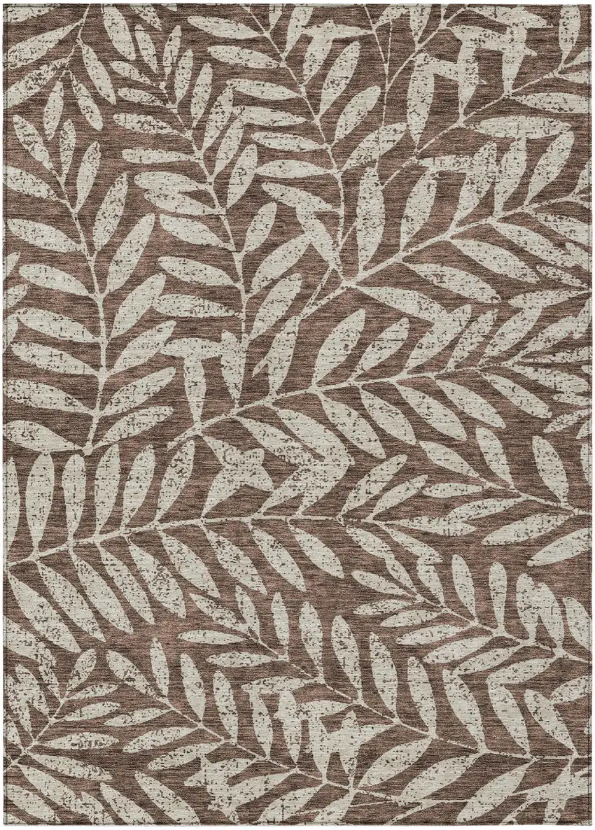 Brown And Beige Floral Washable Indoor Outdoor Area Rug Photo 2