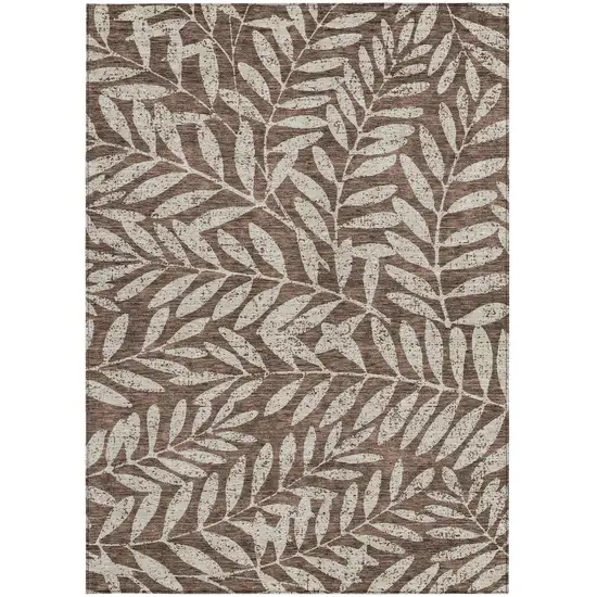 Brown And Beige Floral Washable Indoor Outdoor Area Rug Photo 7