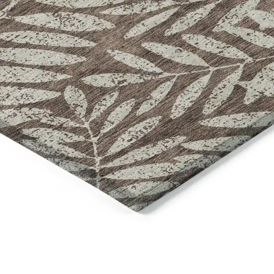 Brown And Beige Floral Washable Indoor Outdoor Area Rug Photo 5