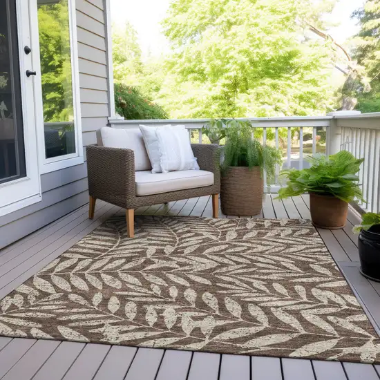 Brown And Beige Floral Washable Indoor Outdoor Area Rug Photo 8