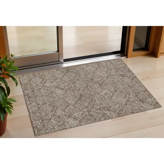 Brown And Beige Floral Washable Indoor Outdoor Area Rug Photo 1