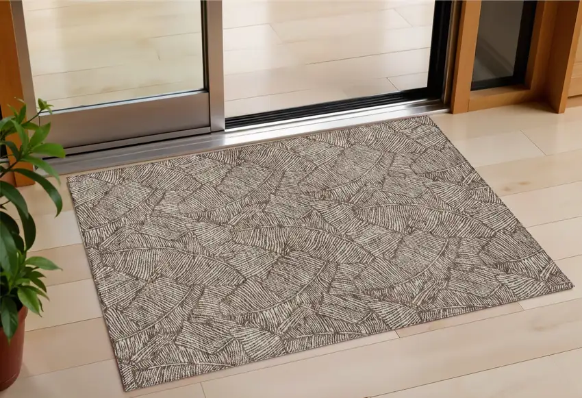 Brown And Beige Floral Washable Indoor Outdoor Area Rug Photo 1