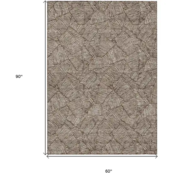 Brown And Beige Floral Washable Indoor Outdoor Area Rug Photo 3