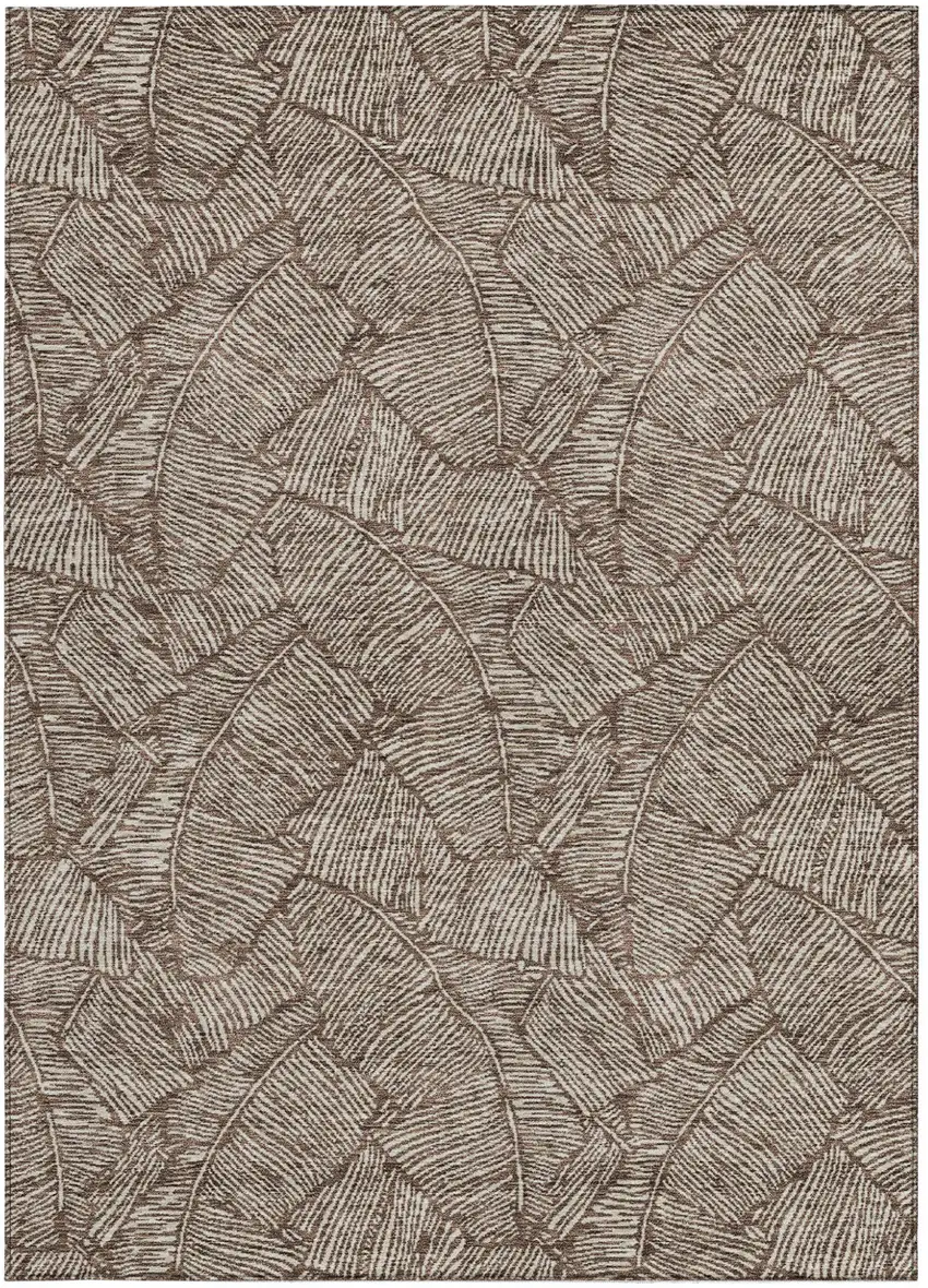 Brown And Beige Floral Washable Indoor Outdoor Area Rug Photo 8