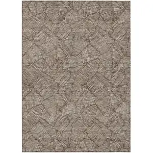 Photo of Brown And Beige Floral Washable Indoor Outdoor Area Rug