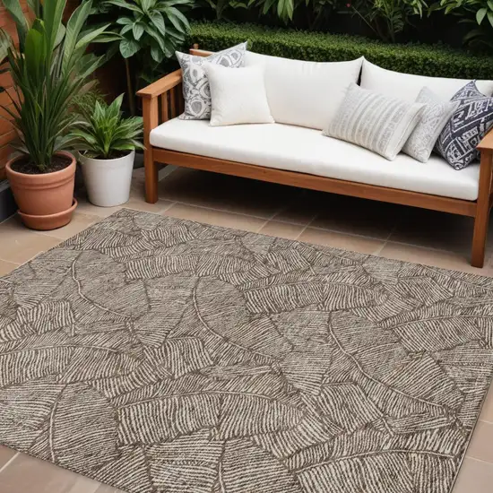 Brown And Beige Floral Washable Indoor Outdoor Area Rug Photo 1