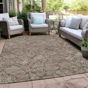 Photo of Brown And Beige Floral Washable Indoor Outdoor Area Rug