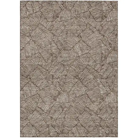 Brown And Beige Floral Washable Indoor Outdoor Area Rug Photo 2