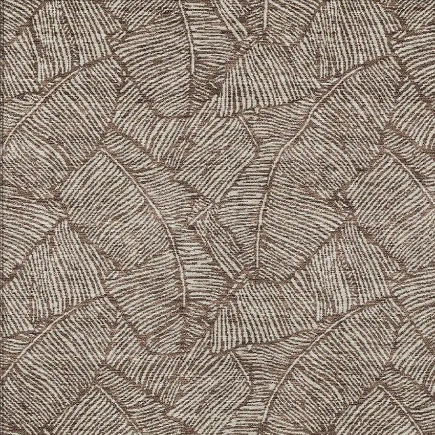 Brown And Beige Floral Washable Indoor Outdoor Area Rug Photo 7