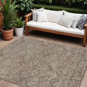 Photo of Brown And Beige Floral Washable Indoor Outdoor Area Rug