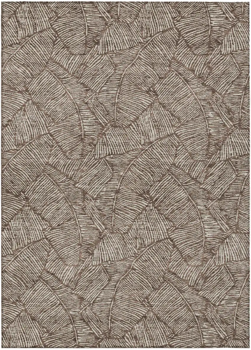 Brown And Beige Floral Washable Indoor Outdoor Area Rug Photo 2