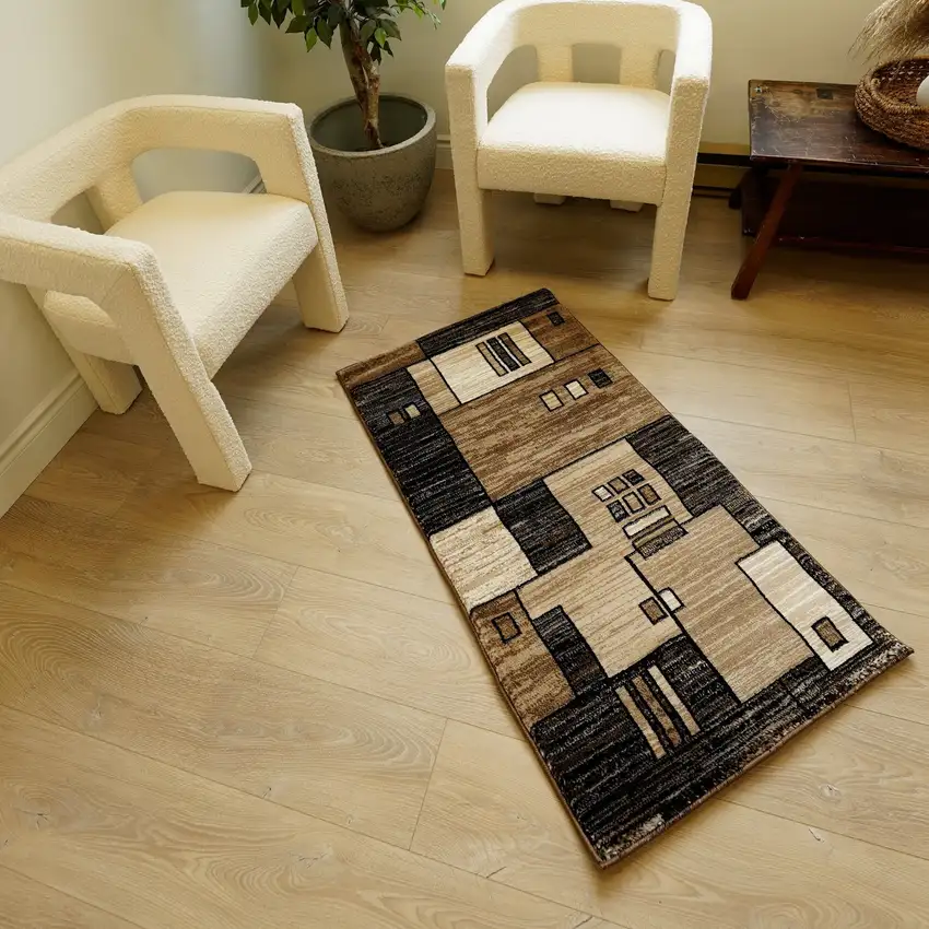 Brown And Beige Geometric Area Rug Photo 9