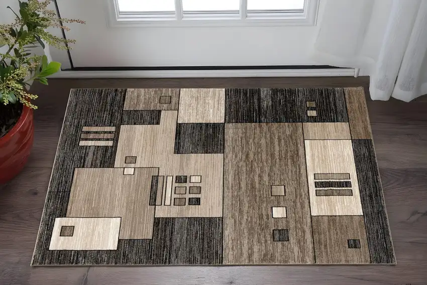 Brown And Beige Geometric Area Rug Photo 1