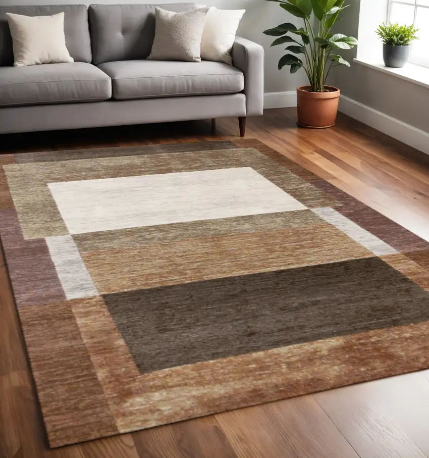 Brown And Beige Geometric Area Rug Photo 1