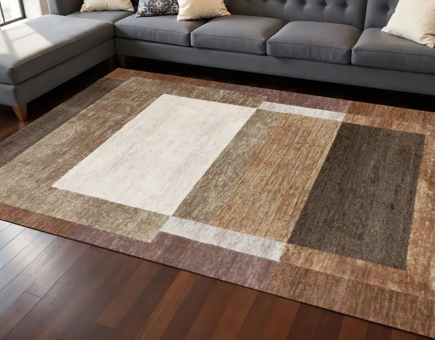 Brown And Beige Geometric Area Rug Photo 1