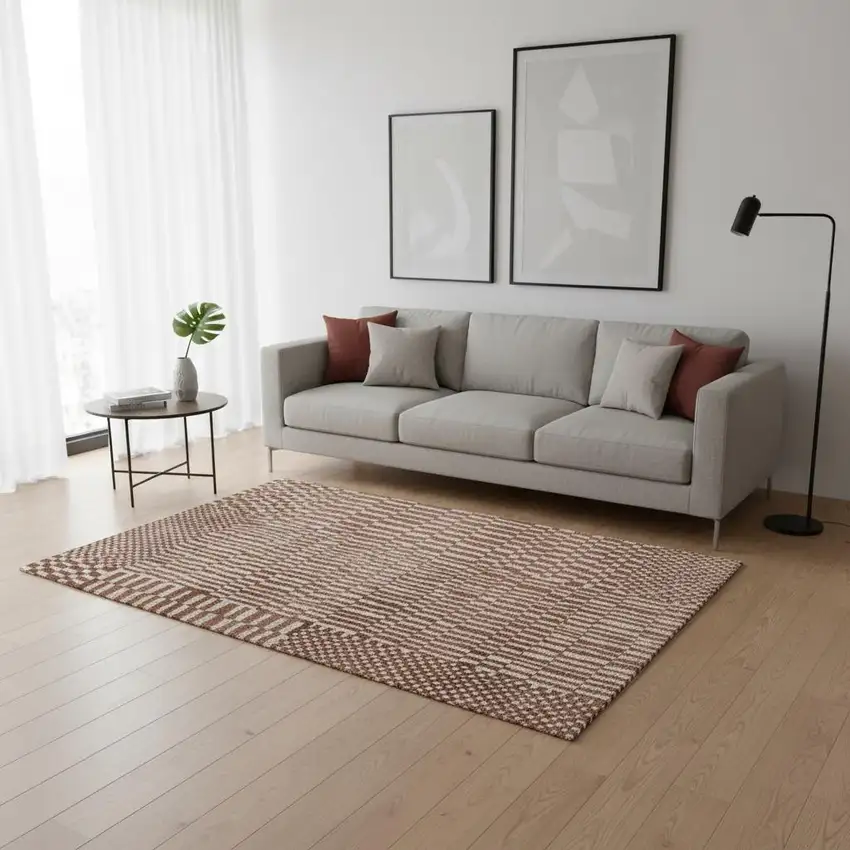 Brown And Beige Geometric Berber Washable Area Rug With UV Protection Photo 1