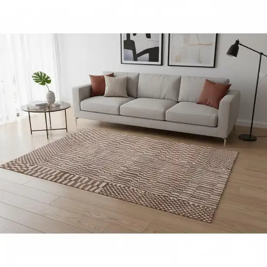 Brown And Beige Geometric Berber Washable Area Rug With UV Protection Photo 1