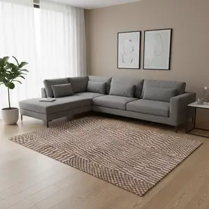 Photo of Brown And Beige Geometric Berber Washable Area Rug With UV Protection