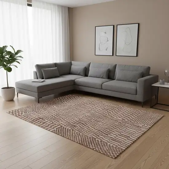 Brown And Beige Geometric Berber Washable Area Rug With UV Protection Photo 1