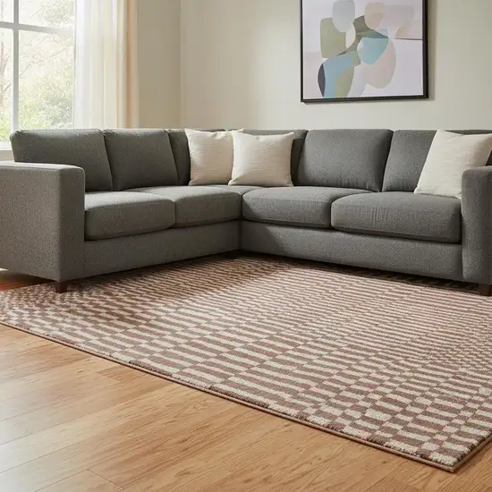 Brown And Beige Geometric Berber Washable Area Rug With UV Protection Photo 1