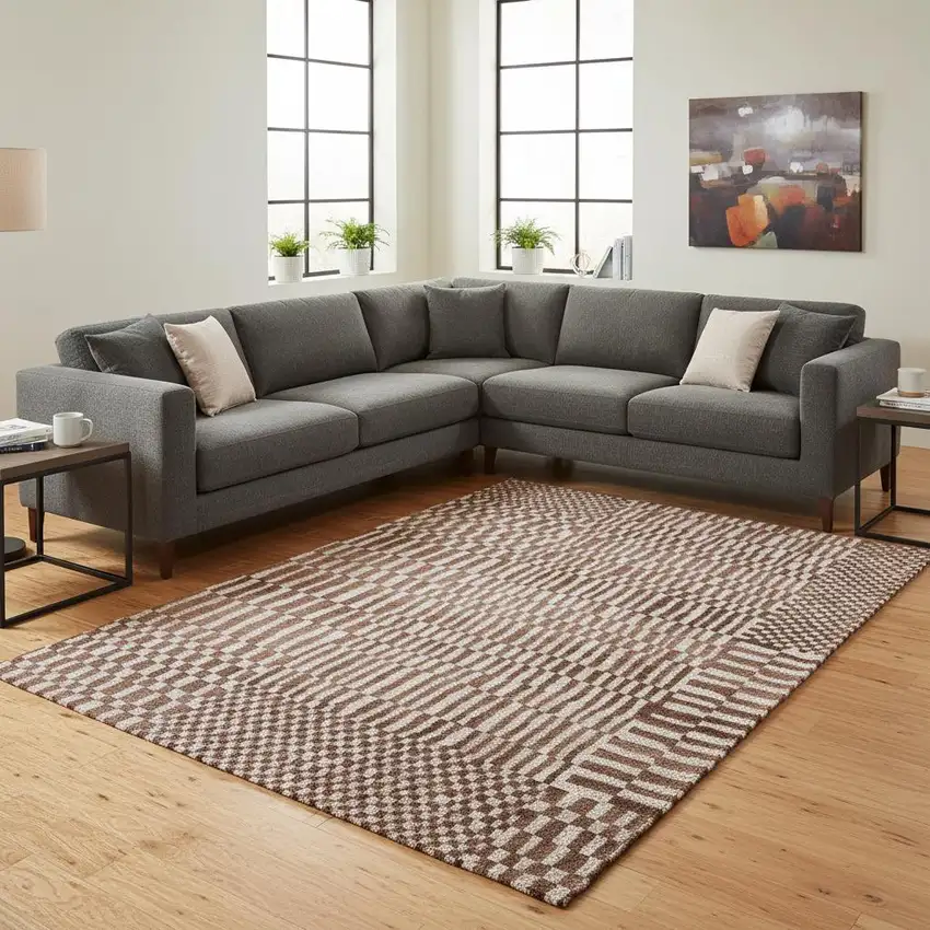 Brown And Beige Geometric Berber Washable Area Rug With UV Protection Photo 1