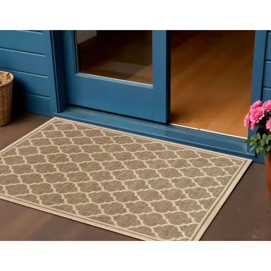 Brown And Beige Geometric Indoor Outdoor Area Rug Photo 1