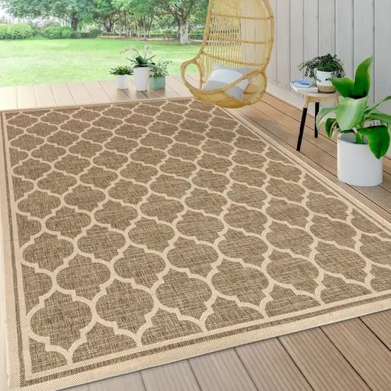 Brown And Beige Geometric Indoor Outdoor Area Rug Photo 8