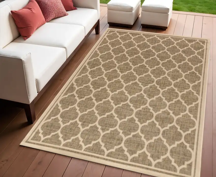 Brown And Beige Geometric Indoor Outdoor Area Rug Photo 1