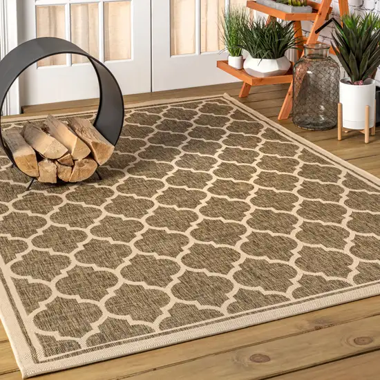 Brown And Beige Geometric Indoor Outdoor Area Rug Photo 5