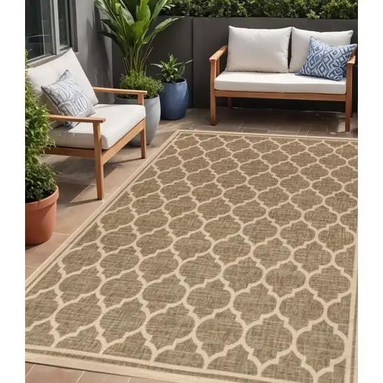 Brown And Beige Geometric Indoor Outdoor Area Rug Photo 1