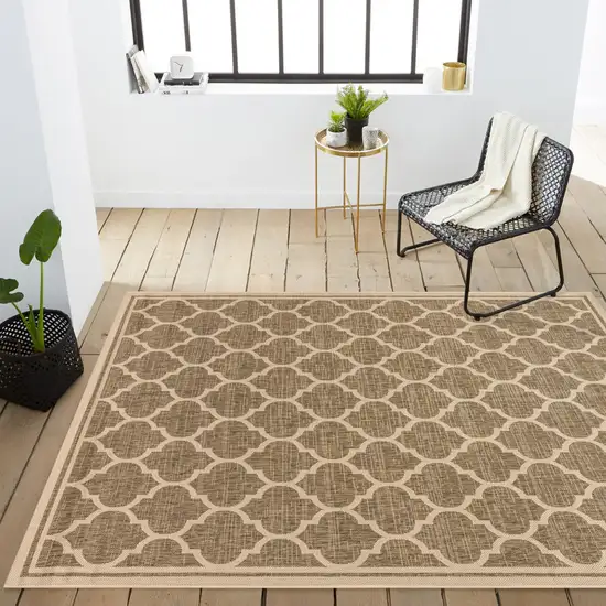 Brown And Beige Geometric Indoor Outdoor Area Rug Photo 9