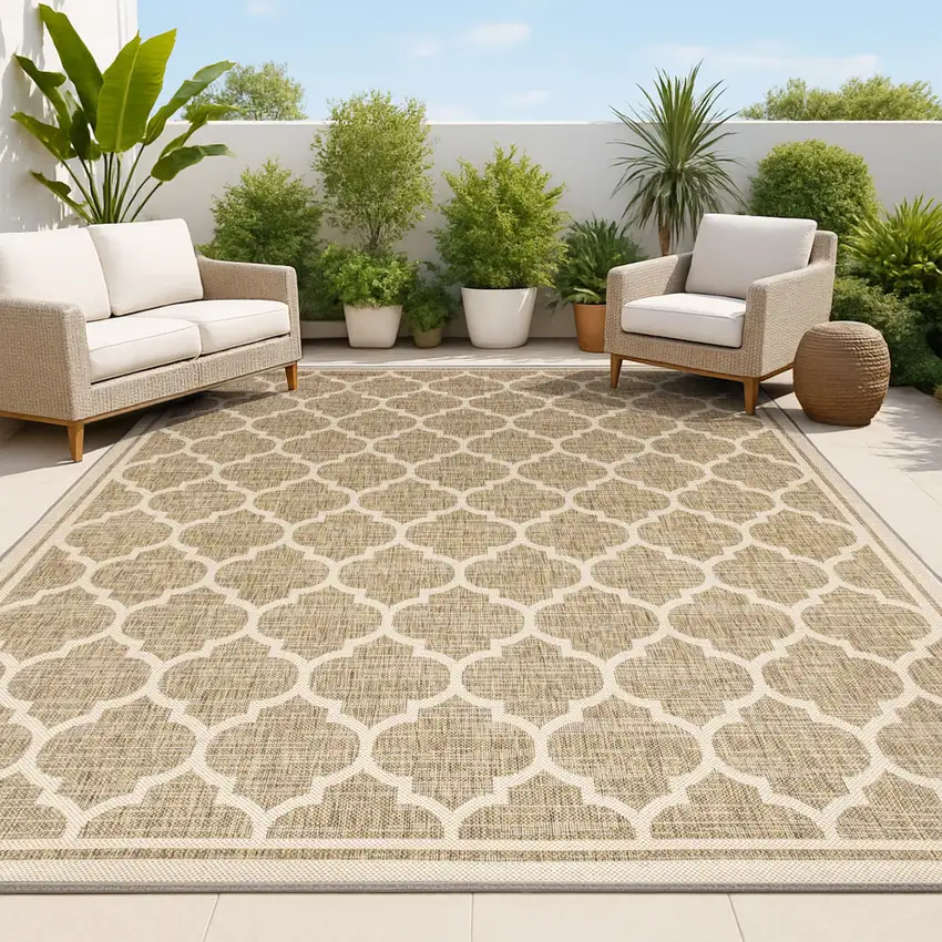 Brown And Beige Geometric Indoor Outdoor Area Rug Photo 4
